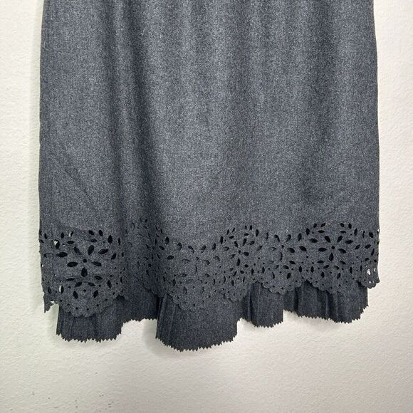 Cynthia Steffe Laser Cut Layered Ruffle Pleated Hem Pocketed Gray Wool Dress 2 - Picture 5 of 14